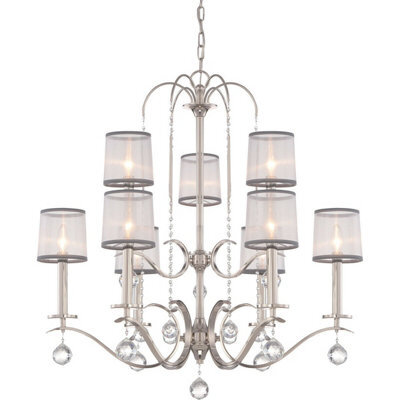 Elegant 9 Bulb Imperial Silver Chandelier Pendant Light With Led E14 40W Bulbs