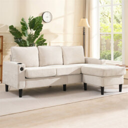 Abrihome L-Shaped Couch Sofa, Corner Sofa 3 Seater Sofa, Sectional Sofa Couches With Usb, Cup Holder, For Apartment Living Room (Beige) - thumbnail 1