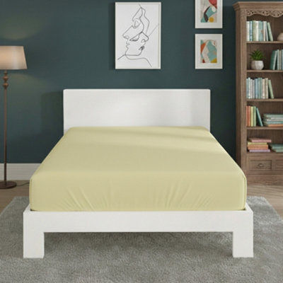 Polycotton Fitted Sheet Extra Deep 40Cm Skirt Easy Care Lemon - image 1