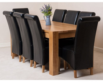 That's Furniture Kuba 180 X 90 Cm Chunky Oak Dining Table And 8 Chairs Dining Set With Montana Black Leather Chairs - image 1