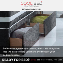 "Cool Bed Black Crushed Velvet 4Ft - Small Double (4 Drawers) Divan Bed Set With Memory Sprung Mattress And 20"" Cube Headboard" - thumbnail 5