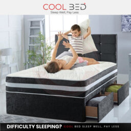 "Cool Bed Black Crushed Velvet 4Ft - Small Double (4 Drawers) Divan Bed Set With Memory Sprung Mattress And 20"" Cube Headboard" - thumbnail 2
