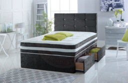 "Cool Bed Black Crushed Velvet 4Ft - Small Double (4 Drawers) Divan Bed Set With Memory Sprung Mattress And 20"" Cube Headboard" - thumbnail 1
