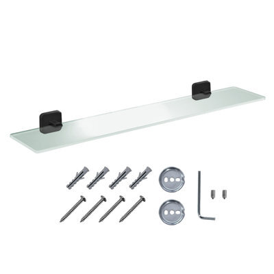 Jassferry 600mm Bathroom Frosted Glass Shelf Shelving Black Wall Mounted Storage Organizer - image 1