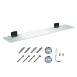 Jassferry 600mm Bathroom Frosted Glass Shelf Shelving Black Wall Mounted Storage Organizer - thumbnail 1