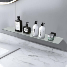 Jassferry 600mm Bathroom Frosted Glass Shelf Shelving Black Wall Mounted Storage Organizer - thumbnail 6