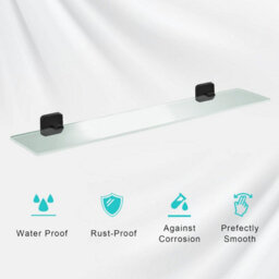 Jassferry 600mm Bathroom Frosted Glass Shelf Shelving Black Wall Mounted Storage Organizer - thumbnail 4