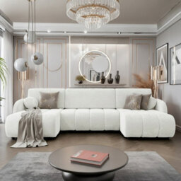 Zara U Shaped Sofa Bed With Storage Universal Corner Freestanding Upholstered Back 318X160X88Cm White - thumbnail 2