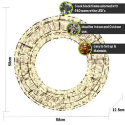 Pegdev - Pdl - Christmas Pre Lit Wreath 960 Warm White Micro Leds With 10% Twinkling 58Cm 5M Lead Indoor Outdoor Timer - thumbnail 2