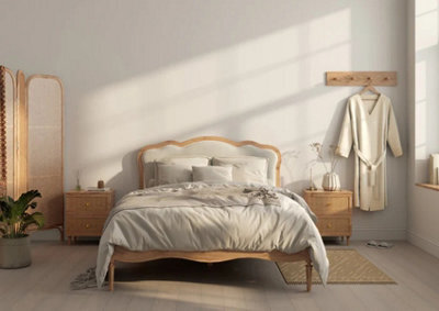 Cream Upholstered And Oak Bed Frame - Double - image 1