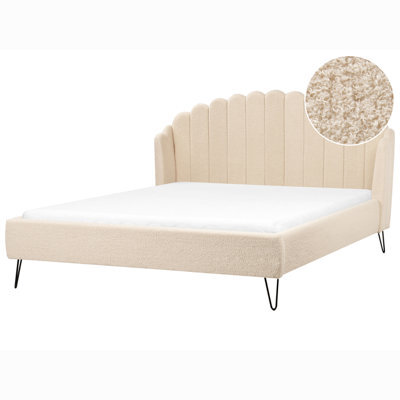 Beliani Bed Boucle Ambillou 180 X 200 Cm (Eu Super King) Beige - image 1