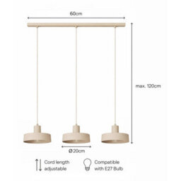 Luminosa Lighting Luminosa Velyo Bar Pendant Ceiling Light Beige 3X E27 - thumbnail 5