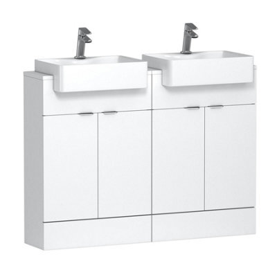 Royal Bathrooms Elena 1200mm Floor Standing Bathroom Vanity Unit Gloss White 4 Door Cabinet With Semi Recessed Double Basin - image 1
