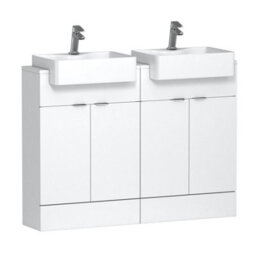 Royal Bathrooms Elena 1200mm Floor Standing Bathroom Vanity Unit Gloss White 4 Door Cabinet With Semi Recessed Double Basin