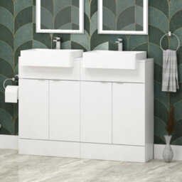 Royal Bathrooms Elena 1200mm Floor Standing Bathroom Vanity Unit Gloss White 4 Door Cabinet With Semi Recessed Double Basin - thumbnail 3