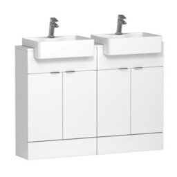 Royal Bathrooms Elena 1200mm Floor Standing Bathroom Vanity Unit Gloss White 4 Door Cabinet With Semi Recessed Double Basin - thumbnail 7