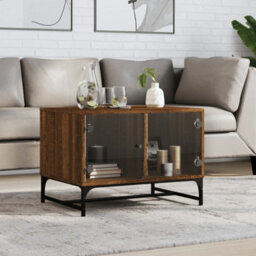 Berkfield Coffee Table With Glass Doors Brown Oak 68.5X50X50 Cm - thumbnail 1
