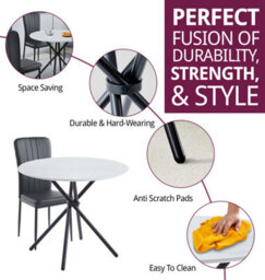 Hallowood Furniture Cullompton Dining Set, Small Round White Dining Table 90Cm With 4 Black Faux Leather High Back Chairs - thumbnail 2