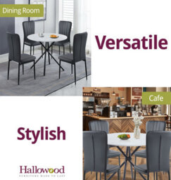 Hallowood Furniture Cullompton Dining Set, Small Round White Dining Table 90Cm With 4 Black Faux Leather High Back Chairs - thumbnail 6