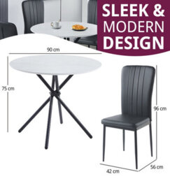 Hallowood Furniture Cullompton Dining Set, Small Round White Dining Table 90Cm With 4 Black Faux Leather High Back Chairs - thumbnail 3