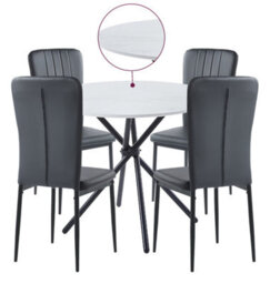 Hallowood Furniture Cullompton Dining Set, Small Round White Dining Table 90Cm With 4 Black Faux Leather High Back Chairs - thumbnail 8
