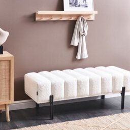 Wyld and Coco Urbannest Fabric Bench Off-White Upholstered With Slim Metal Legs For Hallway Or Bedroom - thumbnail 2