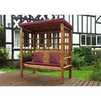 Marlborough Traditional Ewolth Three Seater Arbour With 1 X Winchester Cushion Burgundy & 2 X Scatter Cushion Burgundy - image 1