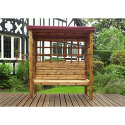 Marlborough Traditional Ewolth Three Seater Arbour With 1 X Winchester Cushion Burgundy & 2 X Scatter Cushion Burgundy - thumbnail 3