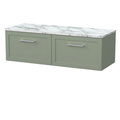 Balterley Stonnall Traditional Wall Hung 1 Drawer Vanity Unit With Laminate Worktop, 1200mm, Reed Green - image 1