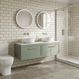 Balterley Stonnall Traditional Wall Hung 1 Drawer Vanity Unit With Laminate Worktop, 1200mm, Reed Green - thumbnail 4