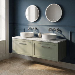 Balterley Stonnall Traditional Wall Hung 1 Drawer Vanity Unit With Laminate Worktop, 1200mm, Reed Green - thumbnail 2