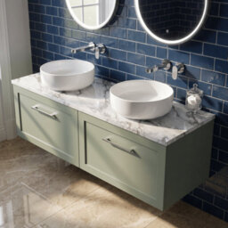 Balterley Stonnall Traditional Wall Hung 1 Drawer Vanity Unit With Laminate Worktop, 1200mm, Reed Green - thumbnail 3