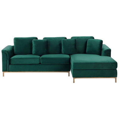 Beliani Corner Sofa 4 Seater Oslo Velvet Dark Green Left Hand - image 1