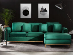 Beliani Corner Sofa 4 Seater Oslo Velvet Dark Green Left Hand - thumbnail 2