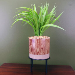 Leaf Artificial Grass Plant Planter Ceramic & Metal Stand Botanik - thumbnail 1
