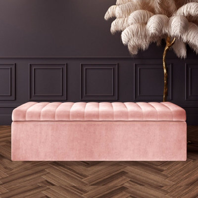 Safar 4Ft Ottoman Storage Box - Pink Plush Velvet - image 1