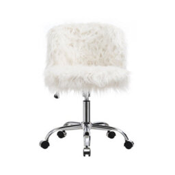 Living And Home White Modern Fluffy Faux Fur Office Ergonomic Chair Height Adjustable - thumbnail 3