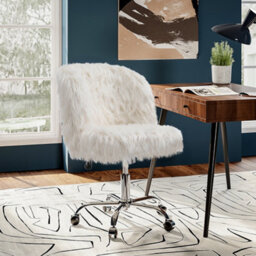 Living And Home White Modern Fluffy Faux Fur Office Ergonomic Chair Height Adjustable - thumbnail 2