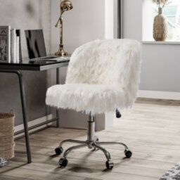 Living And Home White Modern Fluffy Faux Fur Office Ergonomic Chair Height Adjustable