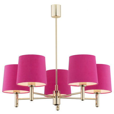 Luminosa Lighting Luminosa Ponte Multi Arm Pendant Ceiling 5 Light Pink, Dark Brass Steel