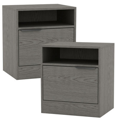 Urbn-Living Urbnliving 49.5Cm Height 2 Pcs 1-Door Bedside Cedar Grey Table Cabinet Nightstand Storage Shelf Unit Bedroom Furniture - image 1