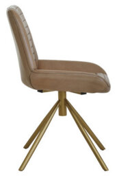 Orsina Grey Genuine Leather Accent Chair, Channel Detailed Grey Leather Upholstery, Gold Iron Legs Accent Seating - thumbnail 3