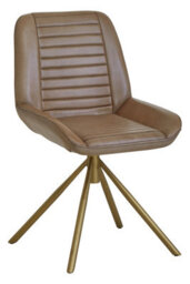 Orsina Grey Genuine Leather Accent Chair, Channel Detailed Grey Leather Upholstery, Gold Iron Legs Accent Seating - thumbnail 4