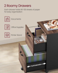Songmics 2-Drawer Filing Cabinet, Mobile File Cabinet For Home Office, Printer Stand, A4, Letter-Size Files, Hanging File Folders - thumbnail 6