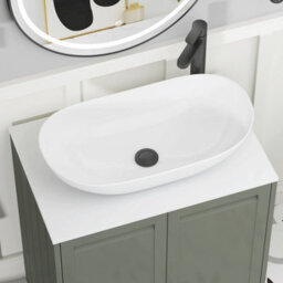 Royal Bathrooms Royal Bathroom Elmore 700mm Matt Green Freestanding Countertop Bathroom Vanity Unit 2 Door Plain White Worktop With Cesar Basin - thumbnail 4