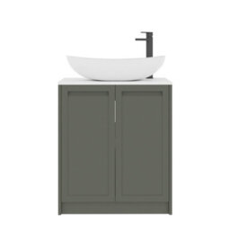 Royal Bathrooms Royal Bathroom Elmore 700mm Matt Green Freestanding Countertop Bathroom Vanity Unit 2 Door Plain White Worktop With Cesar Basin - thumbnail 7