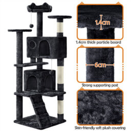 Yaheetech Black 158Cm Multilevel Cat Tree Plush Cat Tower Medium - thumbnail 8