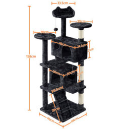 Yaheetech Black 158Cm Multilevel Cat Tree Plush Cat Tower Medium - thumbnail 3