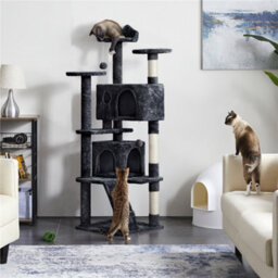 Yaheetech Black 158Cm Multilevel Cat Tree Plush Cat Tower Medium - thumbnail 1