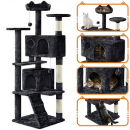 Yaheetech Black 158Cm Multilevel Cat Tree Plush Cat Tower Medium - thumbnail 4